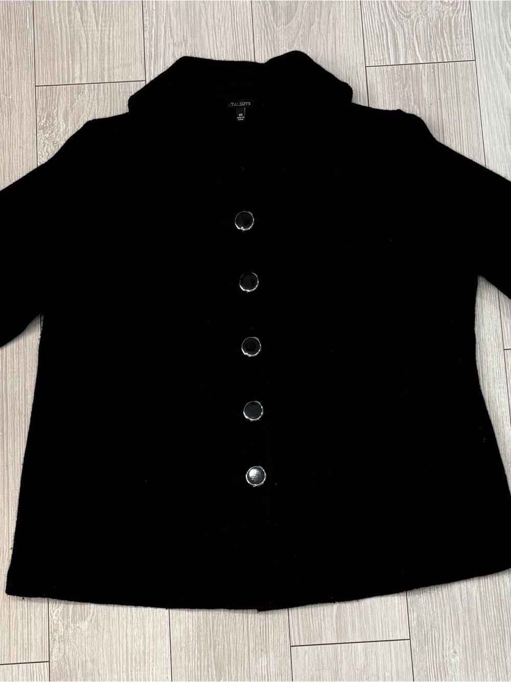 Talbots Black Button-Front Wool Cardigan Sweater Coat 2X